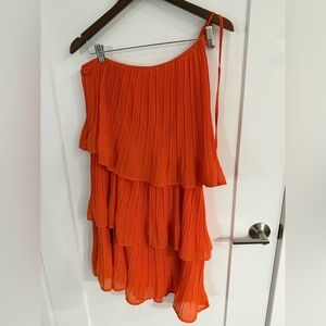 Elegant Orange One Sleeved Tiered Dress